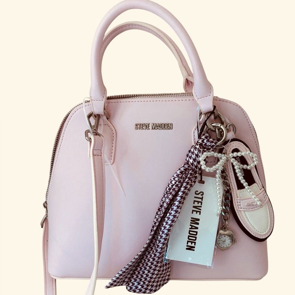 Steve Madden Light Pink Dome Satchel with Charm Tassels